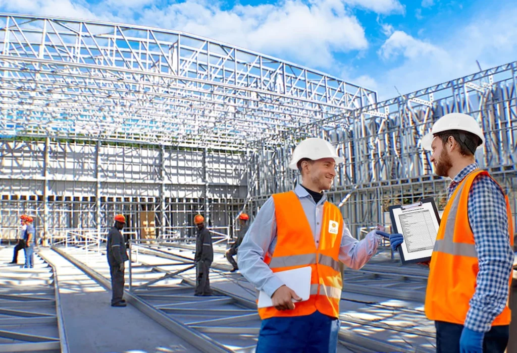 Imagen de estructura de steel framing con personas conversando de servicios individuales